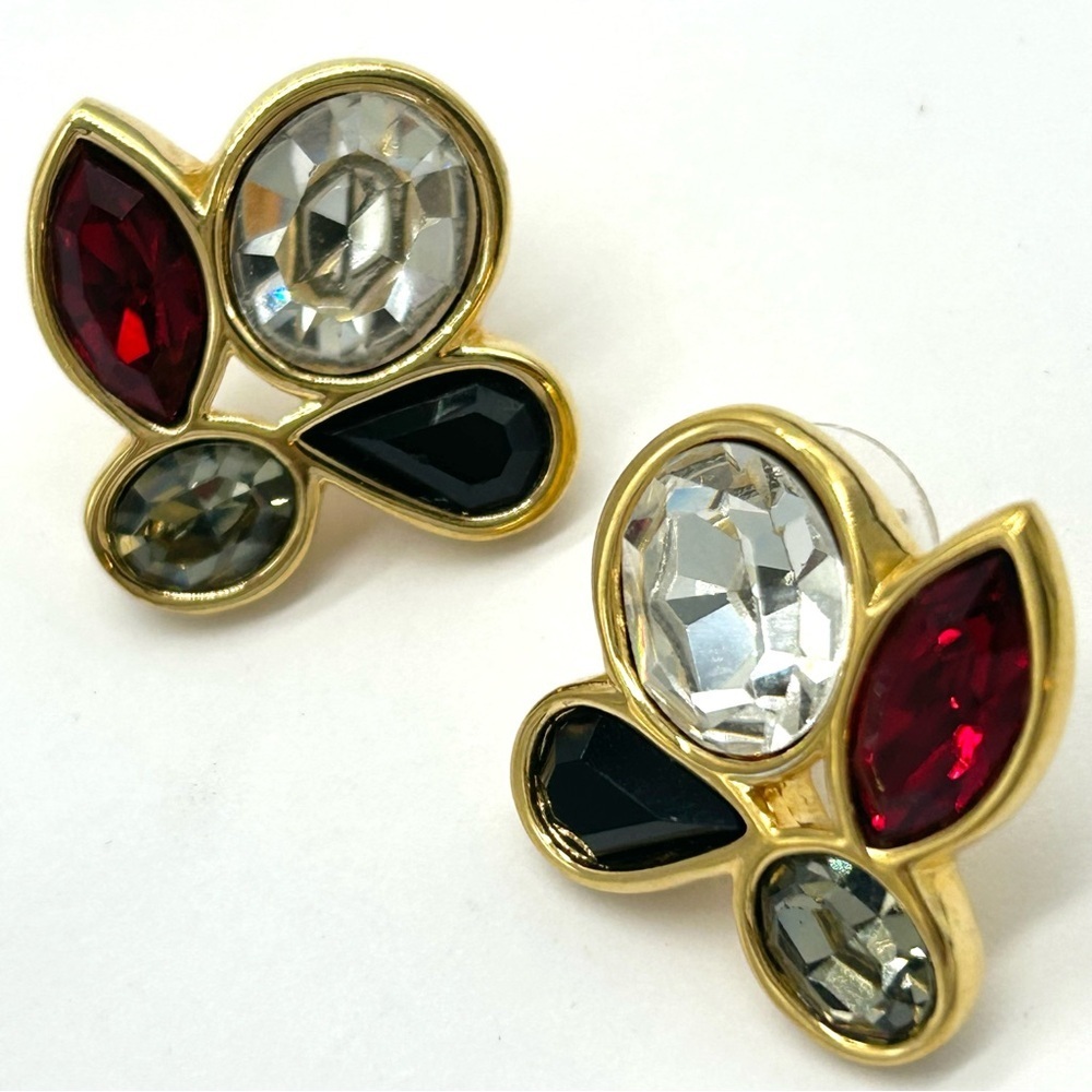 Swarovski Vintage SAL Red Black Gray Crystal Earrings